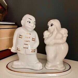 Vintage 1980s Husband & Wife Married Couple Collectible Salt & Pepper Shaker Set